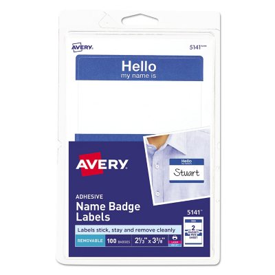 Avery Printable Adhesive Name Badges, 3.38 x 2.33, Blue Hello