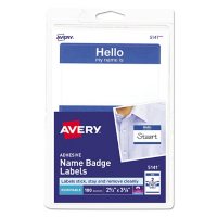 Avery Printable Adhesive Name Badges, 3.38 x 2.33, Blue "Hello", 100/Pack