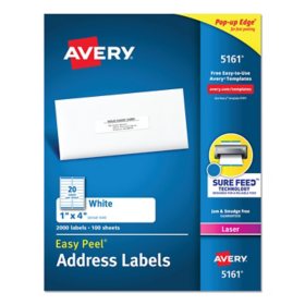 Avery Easy Peel Address Labels w/ Sure Feed Technology, Laser Printers, White, 100 Sheets/Box