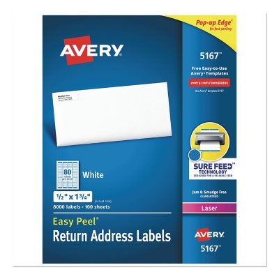 Avery Easy Peel Address Labels w/ Sure Feed Technology, Laser Printers,  White, 100 Sheets/Box - Sam's Club