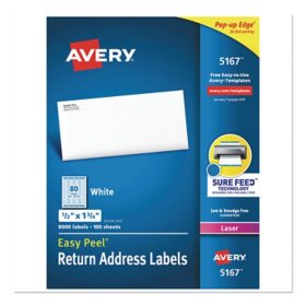 Avery Easy Peel Address Labels w/ Sure Feed Technology, Laser Printers, White, 100 Sheets/Box
