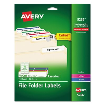5 Sheets-1 of each Color Avery 5266 Assorted 1/3 Cut File Folder Labels 
