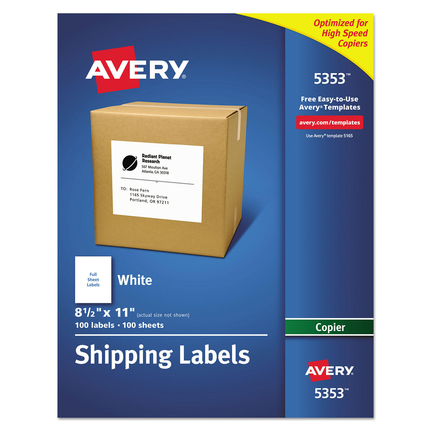 Avery 5353 - Copier Full Sheet Labels, 8-1/2 x 11', White - 100 Labels