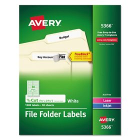 Avery Permanent TrueBlock File Folder Labels w/ Sure Feed Technology, White, 50 Sheets/Box
