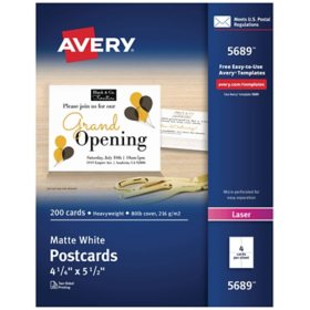 Avery Postcards for Laser Printers, 4 1/4 x 5 1/2, Uncoated White, 4/Sheet, 200/Box