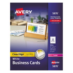Avery Clean Edge Business Card Value Pack, Laser, 2 x 3 1/2, White, 2000/Box