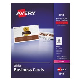 Avery Printable Microperforated Business Cards, Laser, 2 x 3.5, White, Uncoated, 2500/Box