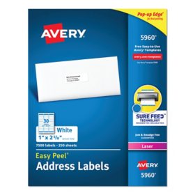 Avery Easy Peel Address Labels w/ Sure Feed Technology, Laser Printers, White, 250 Sheets/Pack