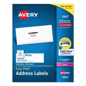 Avery Easy Peel White Address Labels w/ Sure Feed Technology, Laser Printers, 1.33 x 4, White