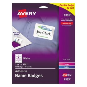 Avery Flexible Adhesive Name Badge Labels, 3.38 x 2.33, White, 160/Pack