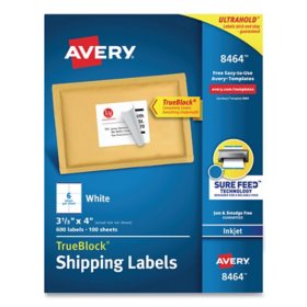 Avery Shipping Labels w/ TrueBlock, Inkjet, 3.33 x 4, White, 100 Sheets/Box