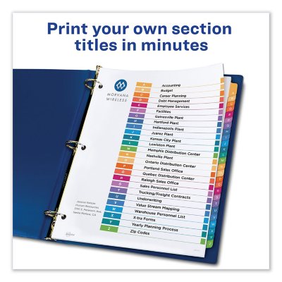 Avery A-Z Tab Dividers for 3 Ring Binders Customizable Table of Contents Multi 