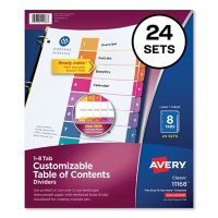 Avery Customizable TOC Ready Index Multicolor Dividers, 8-Tab, Letter, 24 Sets