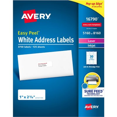 Avery 5160 Easy Peel Address Labels 1 x 2-5/8 3,000 Labels