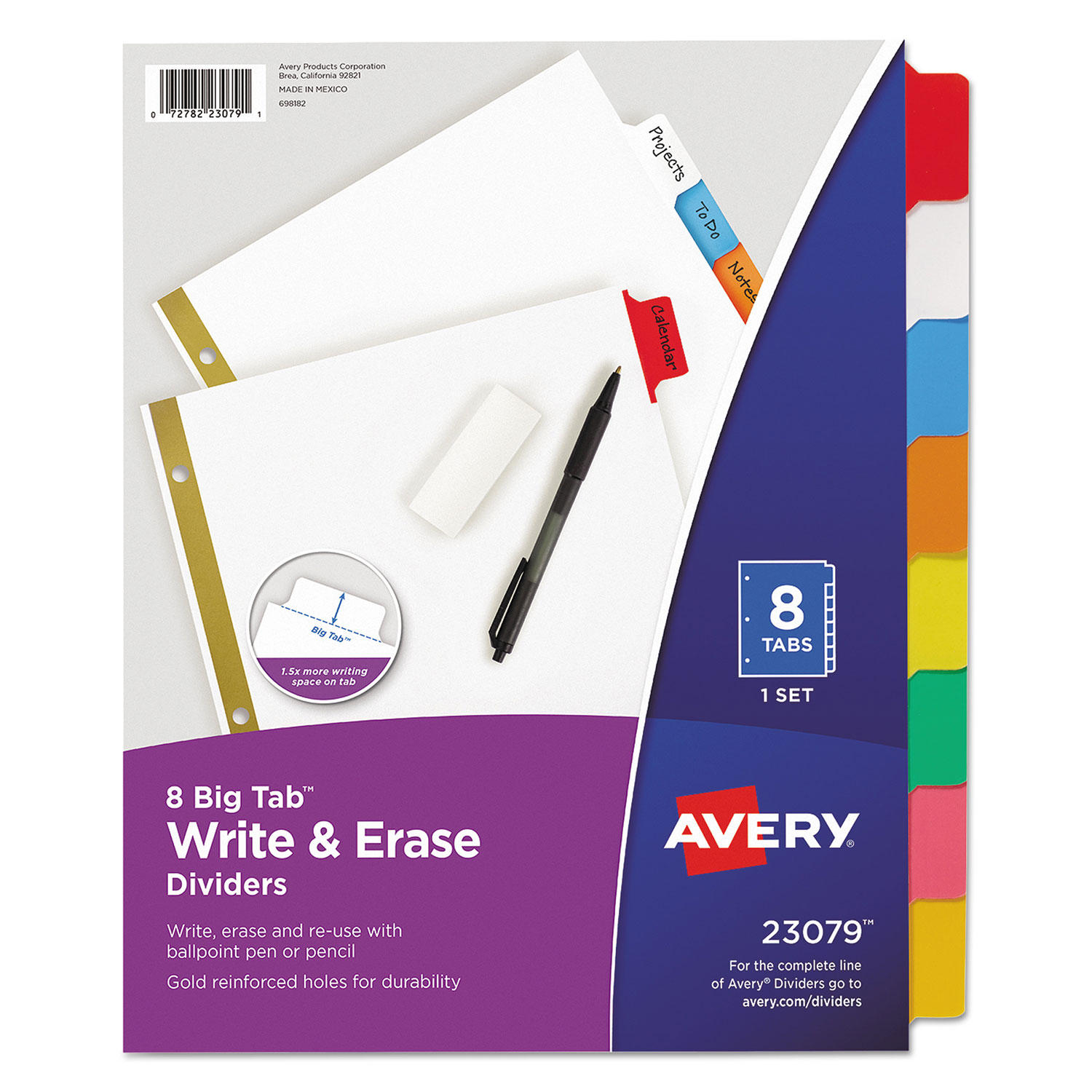 Avery 23079 - Big Tab Write-On White Dividers, 8 Multicolor Tabs - 1 Set (V)