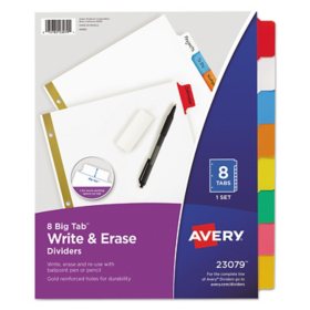 Avery Write & Erase Big Tab Paper Dividers, 8-Tab,  Letter, Select Color