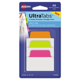 Avery Ultra Tabs Repositionable Standard Tabs, 1/5-Cut Tabs, Assorted Neon, 2" Wide, 48/Pack