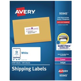 Avery® White Shipping Labels-Bulk Packs, Inkjet/Laser Printers, 250 Sheets/Box