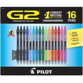 Pilot G2 Retractable Gel Pens, Fine 0.7mm, Assorted, 16 Pack