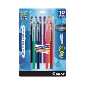 Pilot FriXion ColorSticks Erasable Gel Pen, Stick, Fine 0.7 mm, Assorted Ink and Barrel Colors, 10/Pack