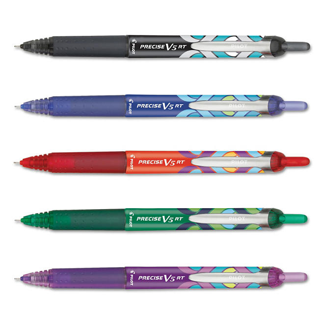 Pilot Precise V5RT Retractable Roller Ball Pen, Precision Point, Assorted Ink Colors (5 mm.,  5 pk.)