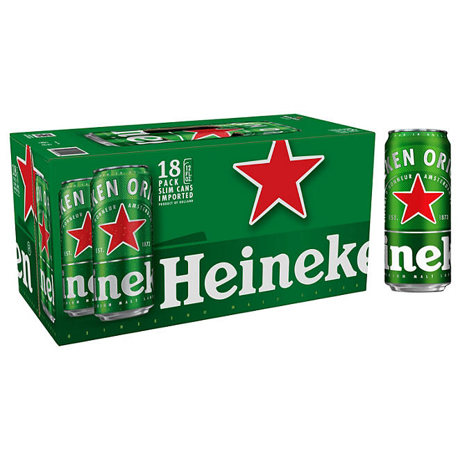 Heineken Original Lager Beer 12 fl. oz. can, 18 pk.