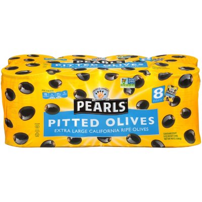 PEARLS, Ripe Pitted, Large Black Olives, 6 oz, Pack of 6 