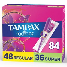 Tampax Radiant Tampons Duo Pack Regular/Super Absorbency, Unscented (84 ct.)