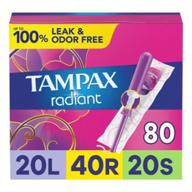 Tampax Radiant Tampons Trio Pack, Light/Regular/Super, Unscented (80 ct.)