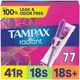 Tampax Radiant Tampons Trio Pack, Unscented, 77 ct.