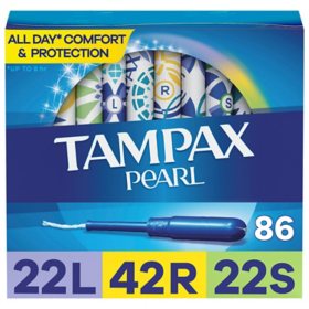 Tampax Pearl Tampons Trio Pack, Unscented, 86 ct.