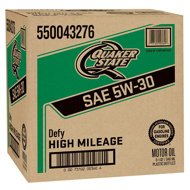 Quaker State High Mileage SAE 5W-30 Motor Oil (6-pack/1 quart bottles)
