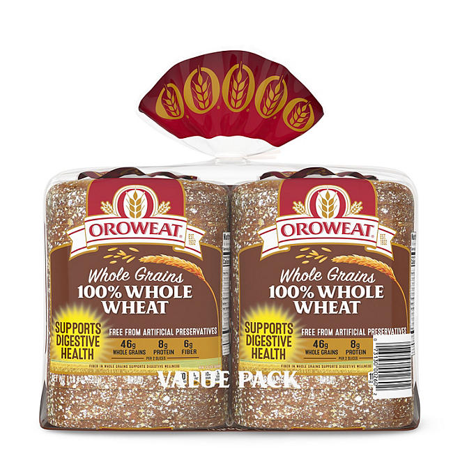 Oroweat Whole Grains 100% Whole Wheat Bread (24 oz., 2 pk.)