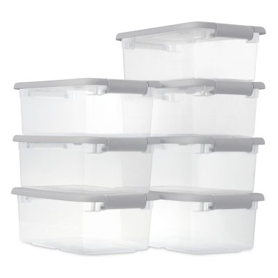 Sterilite 66 qt Clearview Latch Storage Box, Stackable Bin with Latching Lid, Plastic Container to Organize Clothes in Closet, Clear Base, Lid, 6