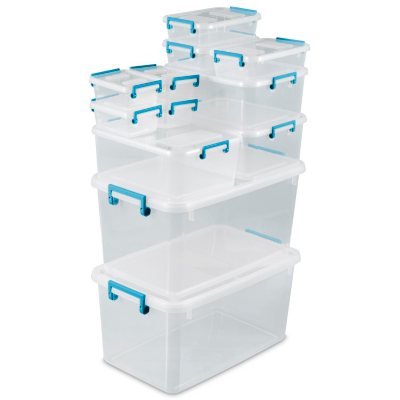 Small Plastic Storage Bins with Lids, 4 Quart Small Storage Latch Box,  Stackable
