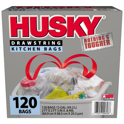 Husky HK33DS042B Drawstring Kitchen Trash Bag, 33 Gallon