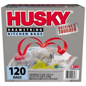 Husky HK55WC080C Trash Bag, 55 Gal Capacity, Clear