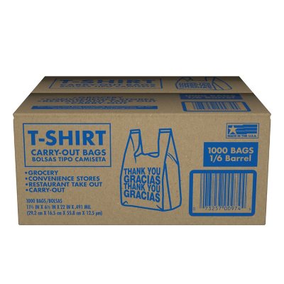 Choice 1/8 Size .51 Mil White Thank You Standard-Duty Plastic T-Shirt Bag  - 1000/Case