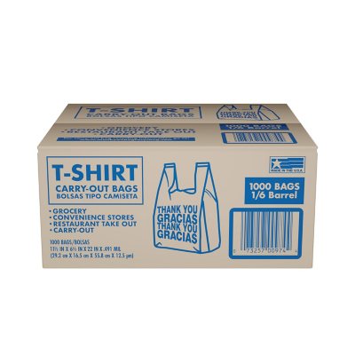 Plastic Poly HD T-Shirt Bags - 11.5 x 6.5 x 21 - White with Barrel Holes