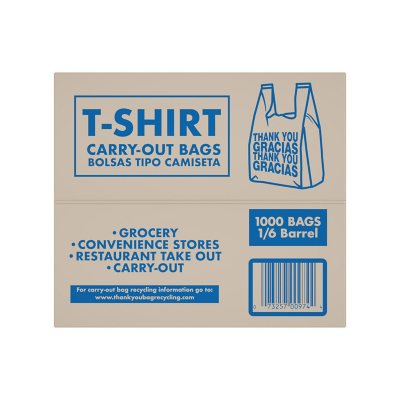 1/6 Size White Thank You Standard-Duty Plastic T-Shirt Bag - 1000/Case