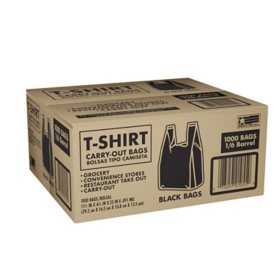 Black T-Shirt Carryout Bags, 11.5" x 6.5" x 22" 1000 ct.