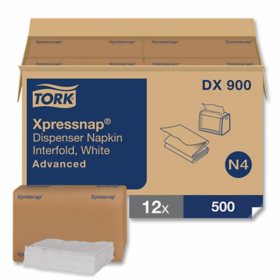Tork Xpressnap Interfold Dispenser Napkins, 1-Ply, 13" x 8.5", White 6,000 ct.