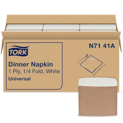 Tork Universal 1/4 Fold 1-Ply White Dinner Napkins, 12 pks., 334 napkins/pk.