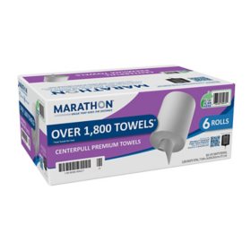 Marathon Premium Centerpull 1-Ply Paper Towels, White 303 sheets/roll, 6 rolls