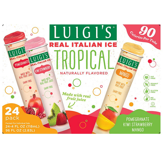 Luigi's Real Italian Ice Tropical Flavored Variety Pack, Frozen (24 ct.)