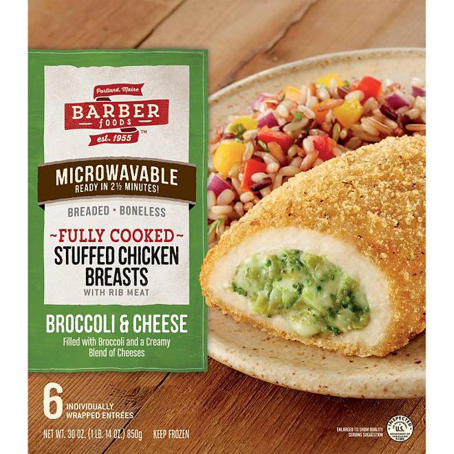 Barber Foods Broccoli and Cheese Stuffed Chicken Breasts, Fully Cooked 6 ct.