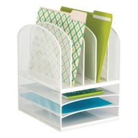 Safco Onyx Mesh Desk Organizer, 3 Horizontal and 5 Vertical Sections, White
