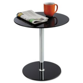 Safco 17" Tempered Glass Accent Table, Black/Silver