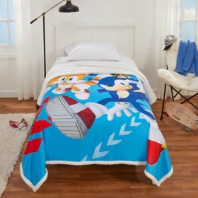 Sonic the Hedgehog Kids Plush and Sherpa Blanket, Twin/Full Size, 70" x 90"