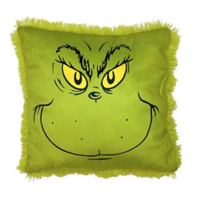 Dr.Seuss 'Grinchy Grin' Faux Fur Decorative Pillow, 18" x 18"